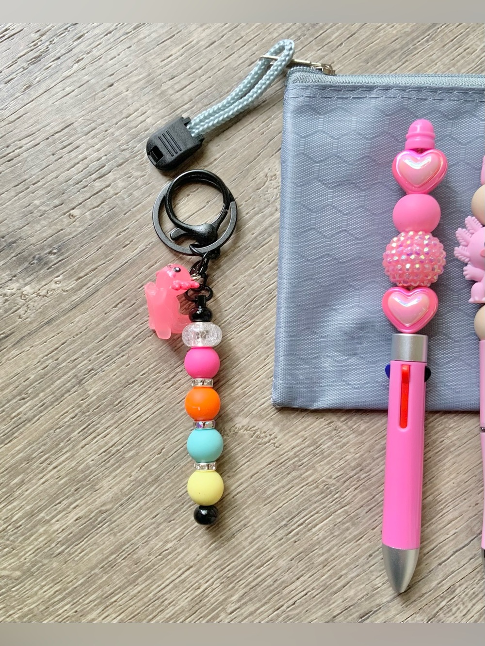 NEW📚 Hand Crafted Beaded Pens & Pencil Case w/ Bag Charm - Picture 5 of 5